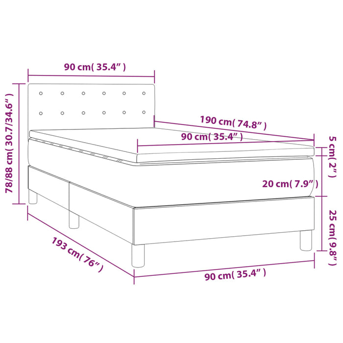 Pat box spring cu saltea, negru, 90x190 cm, textil - WALTI WALTI