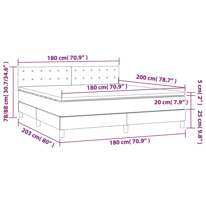 Pat box spring cu saltea, negru, 180x200 cm, catifea WALTI