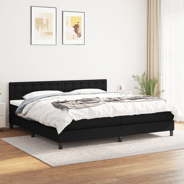 Pat box spring cu saltea, negru, 200x200 cm, textil WALTI