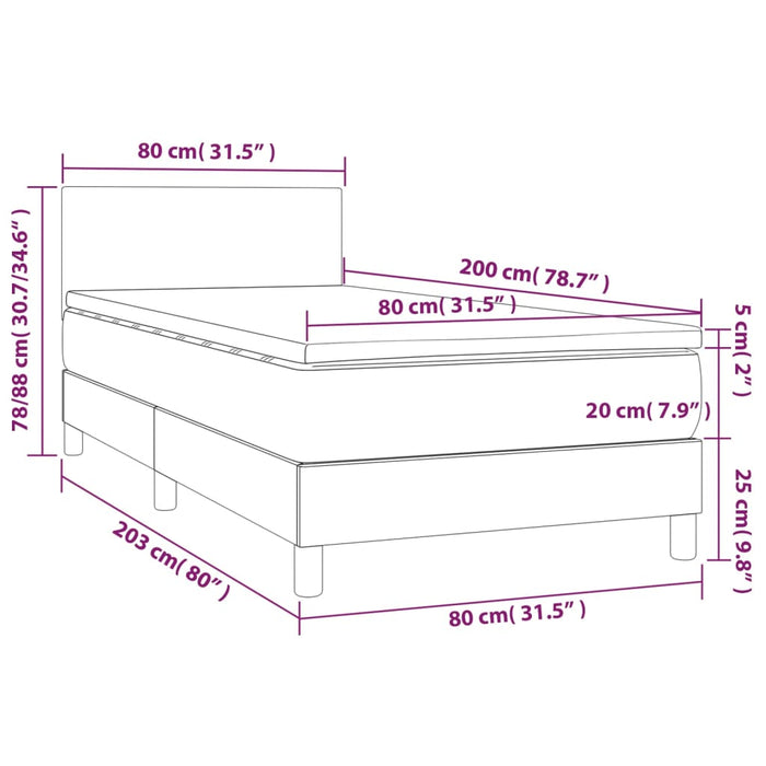 Pat box spring cu saltea, gri închis, 80x200 cm, textil WALTI