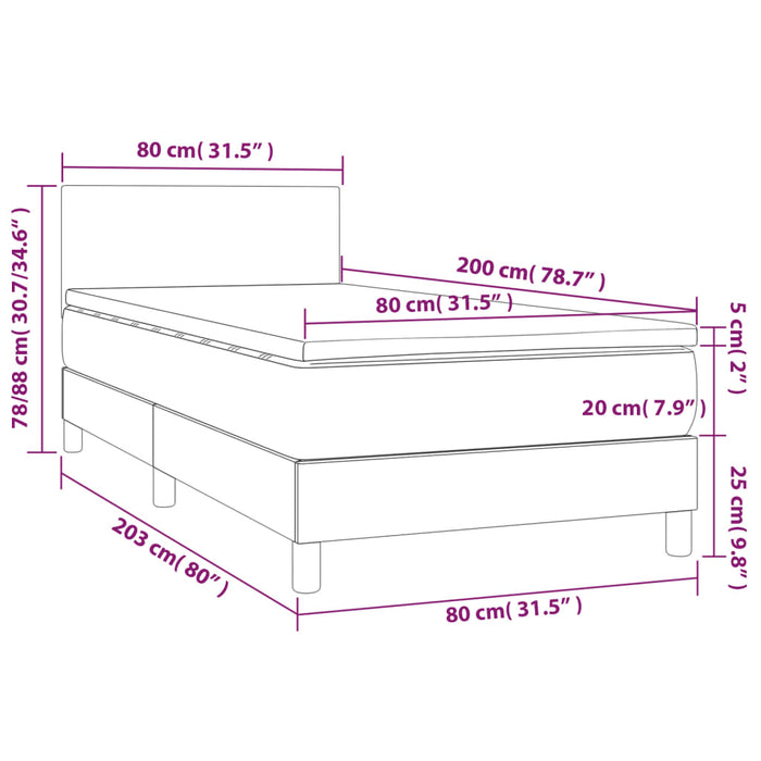 Pat box spring cu saltea, crem, 80x200 cm, textil WALTI