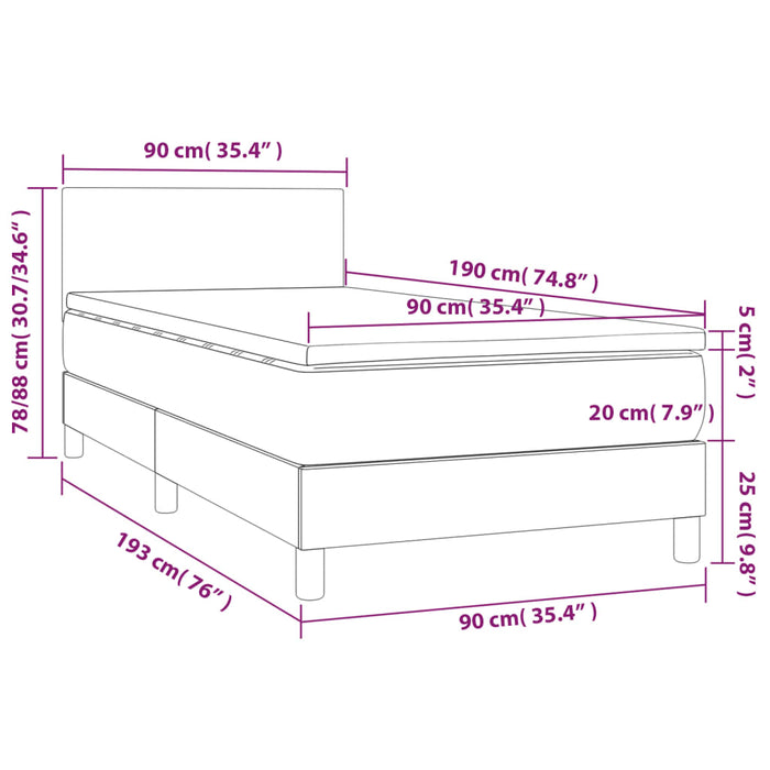 Pat box spring cu saltea, maro închis, 90x190 cm, textil WALTI