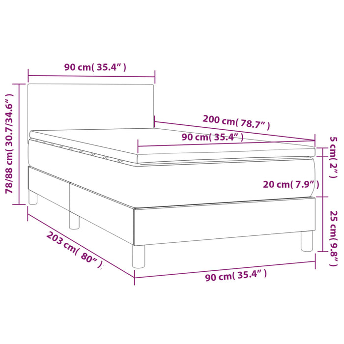 Pat box spring cu saltea, gri taupe, 90x200 cm, textil - WALTI WALTI
