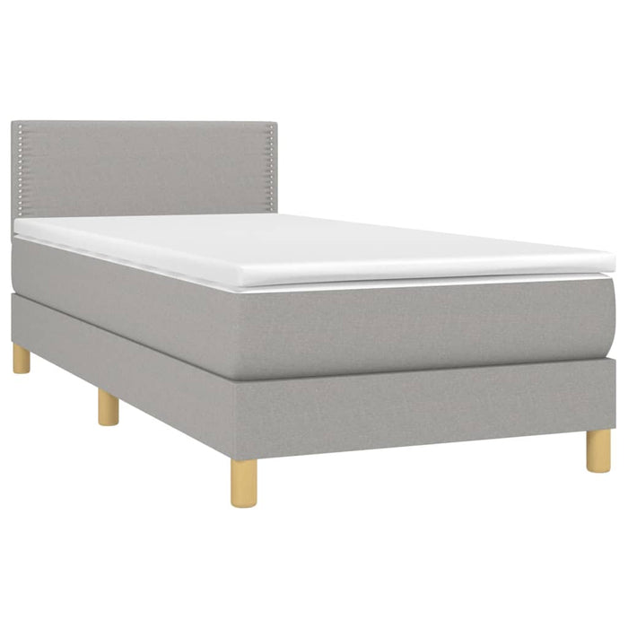 Pat box spring cu saltea, gri deschis, 80x200 cm, textil WALTI