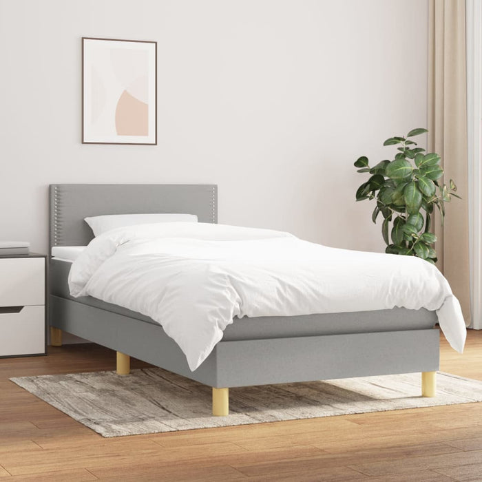 Pat box spring cu saltea, gri deschis, 80x200 cm, textil WALTI