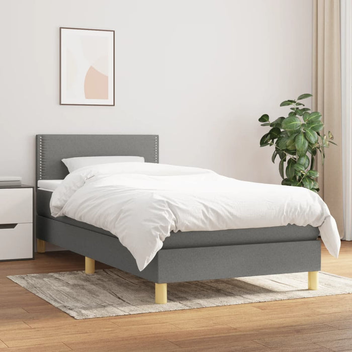 Pat box spring cu saltea, gri închis, 90x190 cm, textil - WALTI WALTI