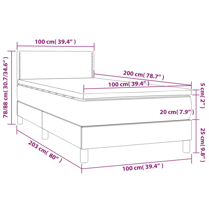 Pat box spring cu saltea, gri închis, 100x200 cm, textil - WALTI WALTI