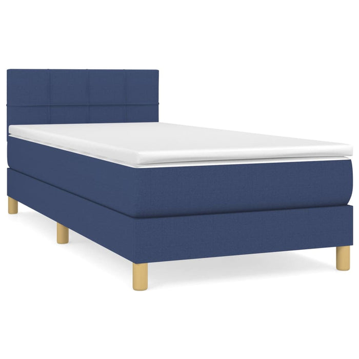 Pat box spring cu saltea, albastru, 90x190 cm, textil WALTI