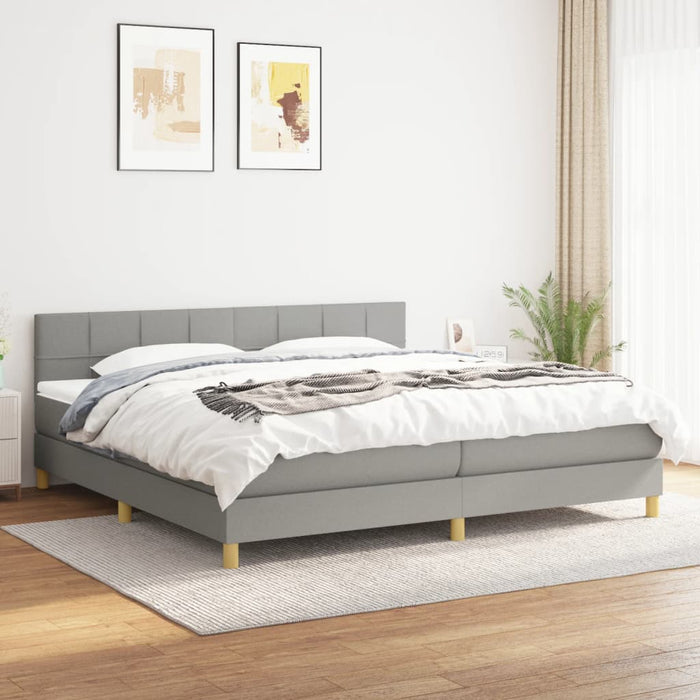 Pat box spring cu saltea, gri deschis, 200x200 cm, textil - WALTI WALTI