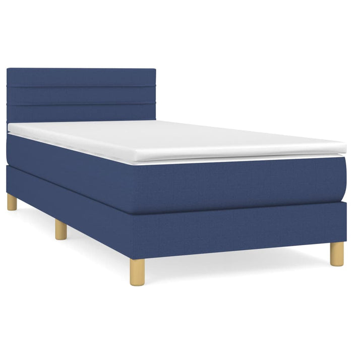Pat box spring cu saltea, albastru, 100x200 cm, textil WALTI