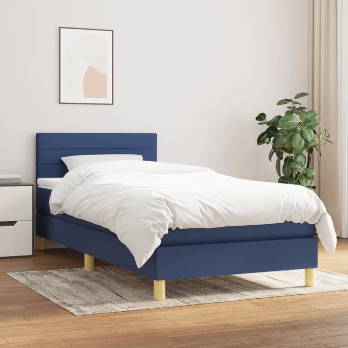 Pat box spring cu saltea, albastru, 100x200 cm, textil WALTI