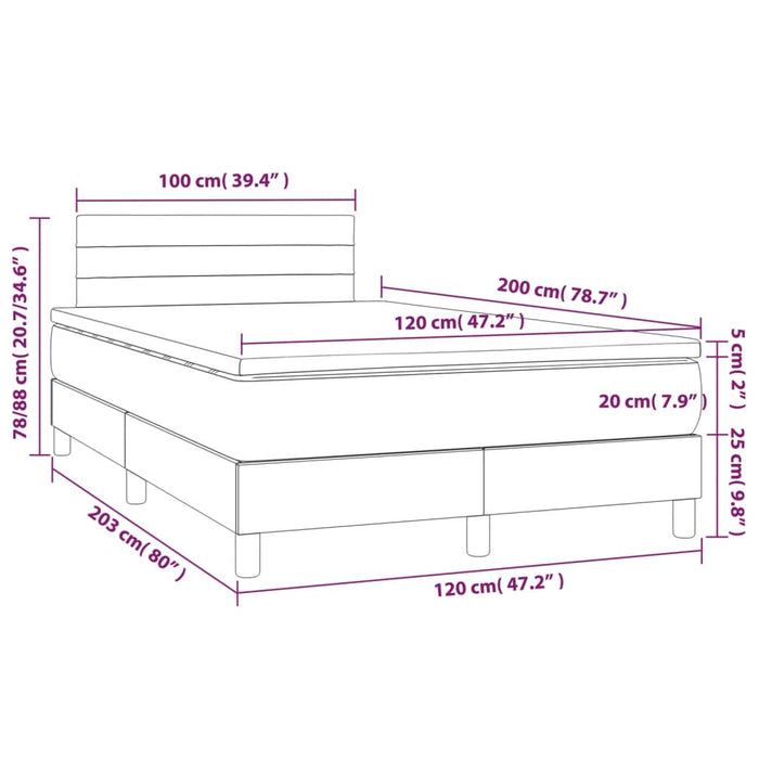 Pat box spring cu saltea, albastru, 120x200 cm, textil WALTI