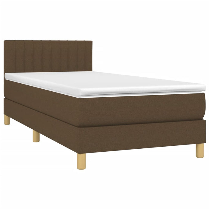 Pat box spring cu saltea, maro închis, 90x190 cm, textil WALTI