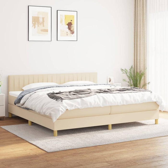Pat box spring cu saltea, crem, 200x200 cm, textil - WALTI WALTI