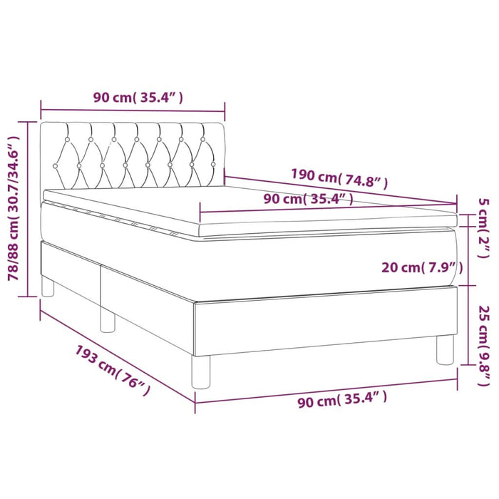 Pat box spring cu saltea, crem, 90x190 cm, textil - WALTI WALTI