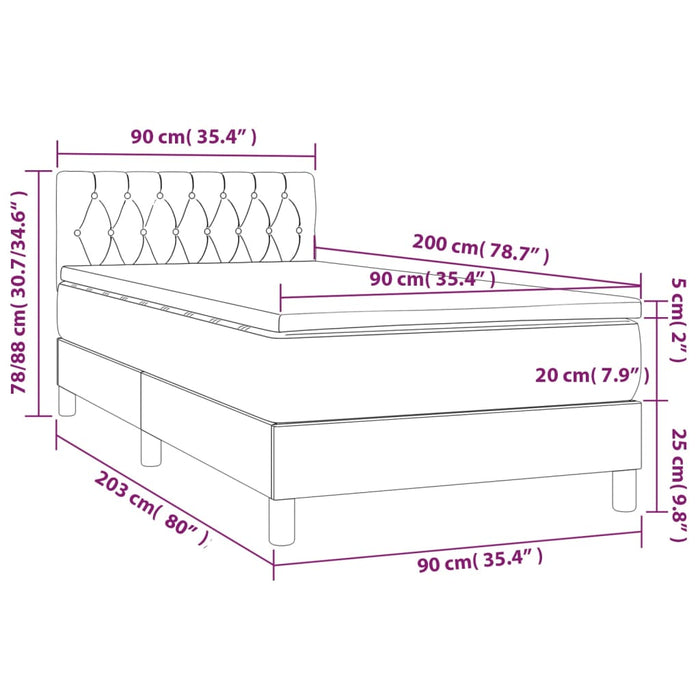 Pat box spring cu saltea, gri deschis, 90x200 cm, textil - WALTI WALTI