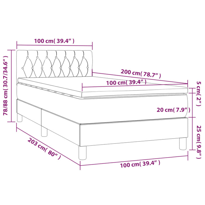 Pat box spring cu saltea, crem, 100x200 cm, textil - WALTI WALTI