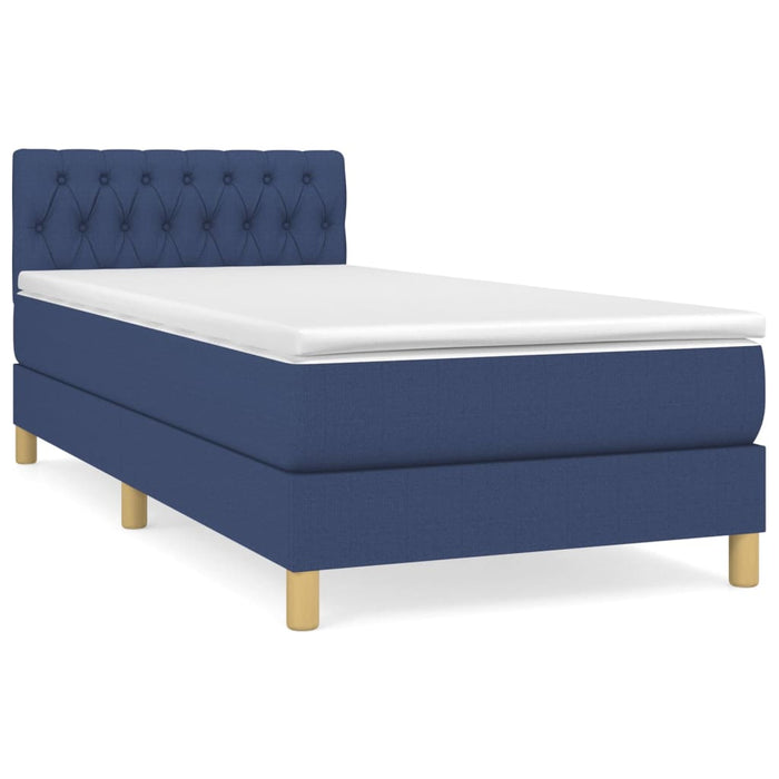 Pat box spring cu saltea, albastru, 100x200 cm, textil WALTI