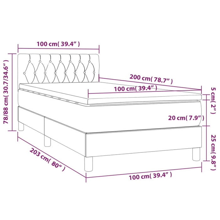 Pat box spring cu saltea, albastru, 100x200 cm, textil WALTI