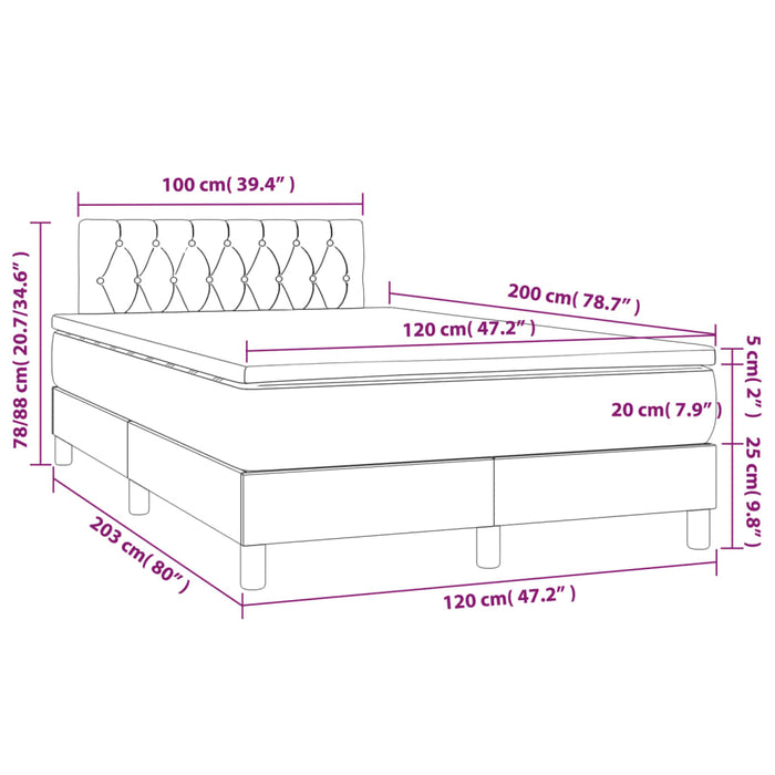 Pat box spring cu saltea, albastru, 120x200 cm, textil - WALTI WALTI