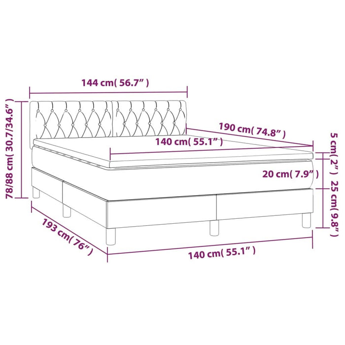 Pat box spring cu saltea, albastru, 140x200 cm, textil - WALTI WALTI