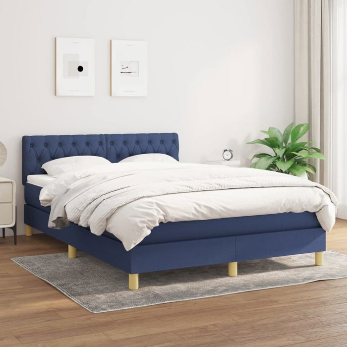 Pat box spring cu saltea, albastru, 140x200 cm, textil - WALTI WALTI