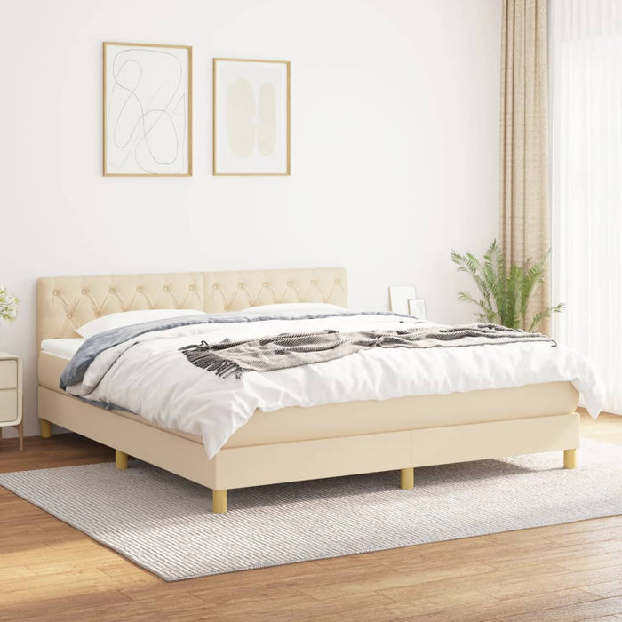 Pat box spring cu saltea, crem, 160x200 cm, material textil - WALTI WALTI