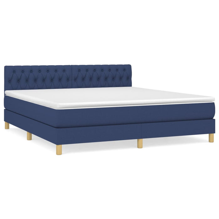 Pat box spring cu saltea, albastru, 180x200 cm, material textil - WALTI WALTI