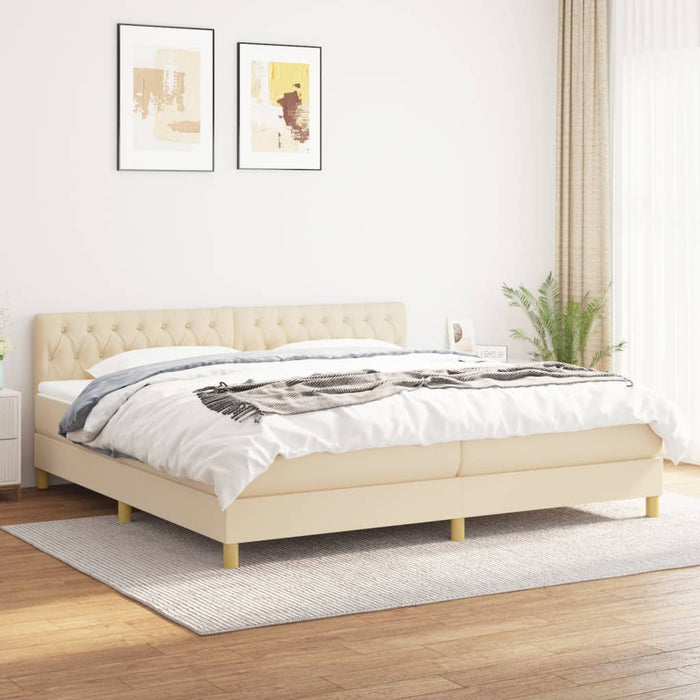 Pat box spring cu saltea, crem, 200x200 cm, textil - WALTI WALTI