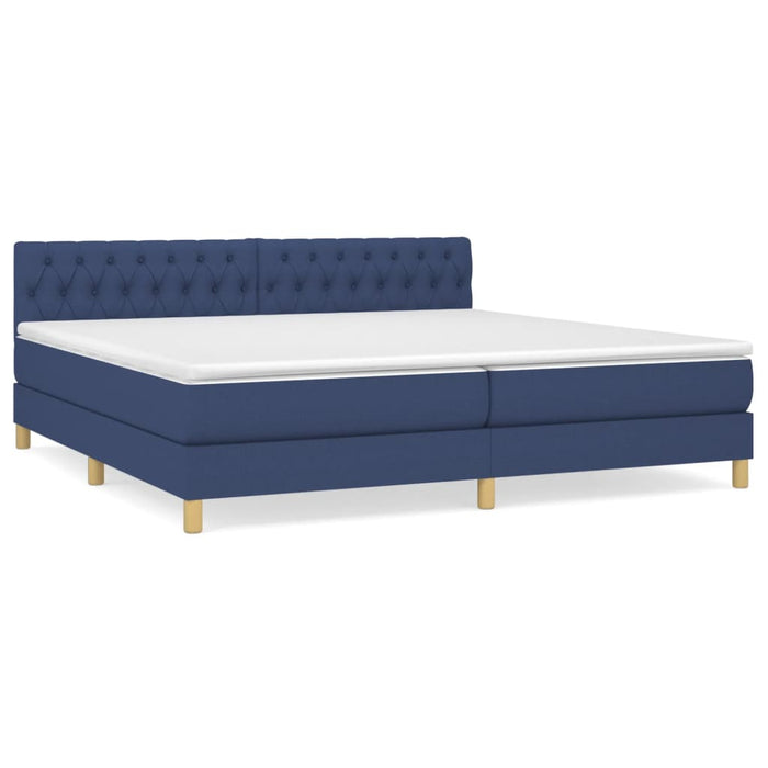 Pat box spring cu saltea, albastru, 200x200 cm, textil - WALTI WALTI