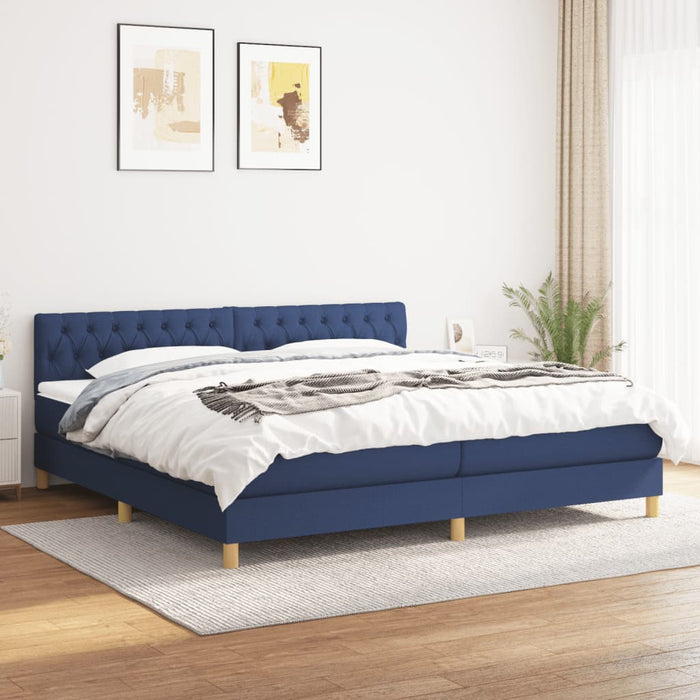 Pat box spring cu saltea, albastru, 200x200 cm, textil - WALTI WALTI