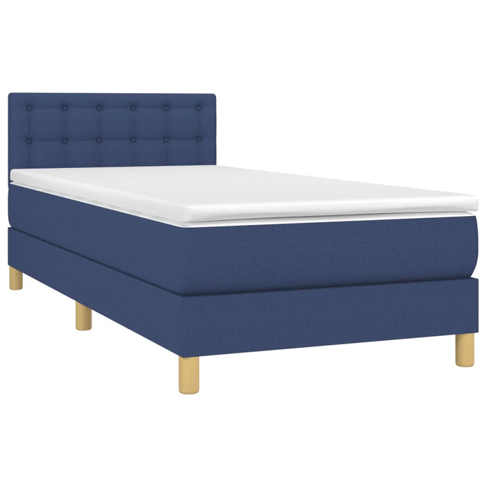 Pat box spring cu saltea, albastru, 90x190 cm, textil - WALTI WALTI