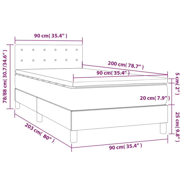 Pat box spring cu saltea, albastru, 90x200 cm, textil - WALTI WALTI
