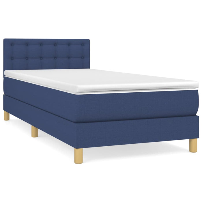 Pat box spring cu saltea, albastru, 100x200 cm, textil - WALTI WALTI