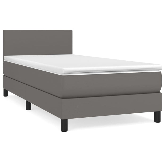 Pat box spring cu saltea, gri, 80x200 cm, piele ecologică WALTI