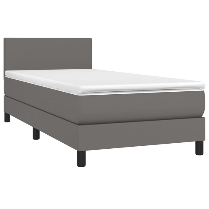 Pat box spring cu saltea, gri, 80x200 cm, piele ecologică WALTI