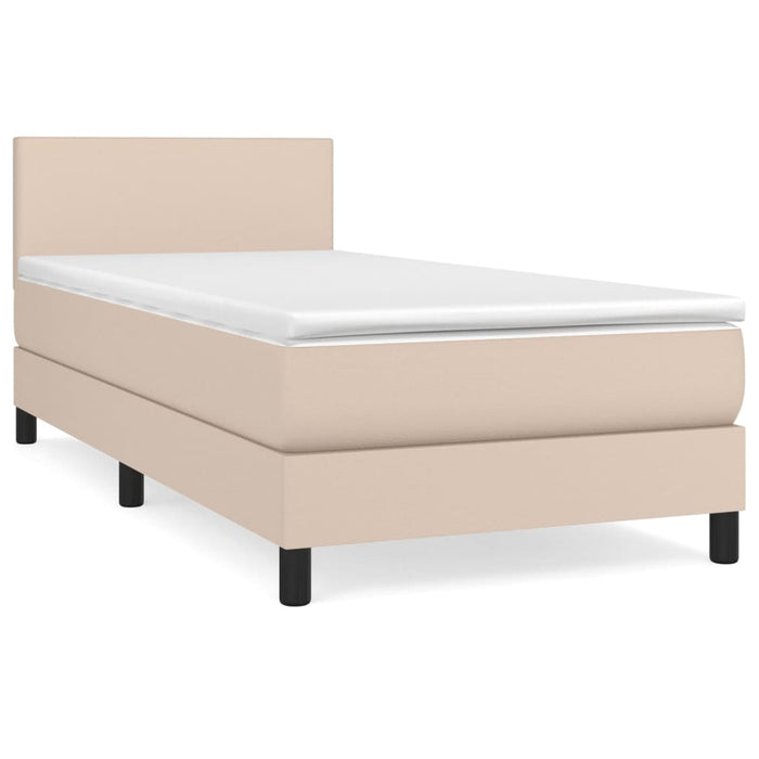 Pat box spring cu saltea, cappuccino, 80x200 cm piele ecologică WALTI