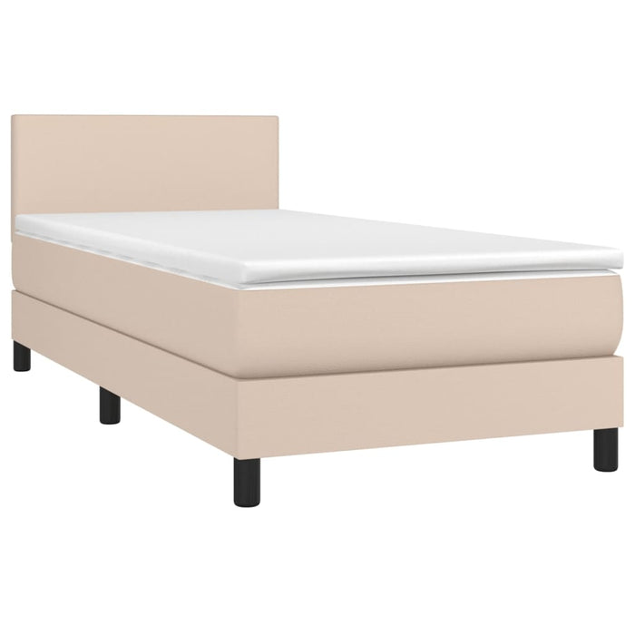 Pat box spring cu saltea, cappuccino, 80x200 cm piele ecologică WALTI