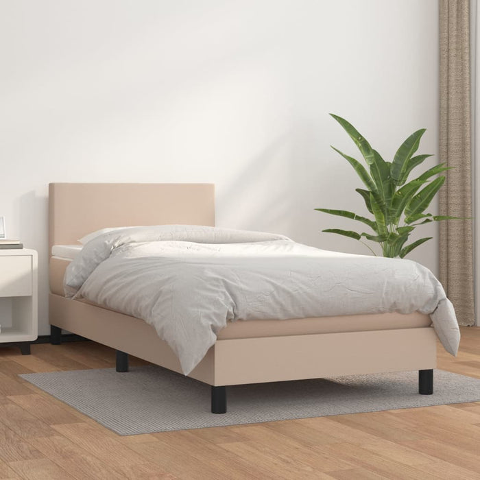 Pat box spring cu saltea, cappuccino, 80x200 cm piele ecologică WALTI