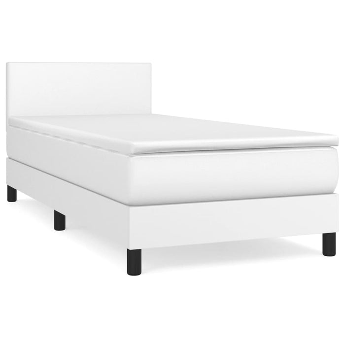 Pat box spring cu saltea, alb, 90x200 cm, piele ecologică WALTI