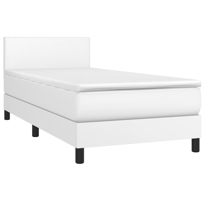 Pat box spring cu saltea, alb, 90x200 cm, piele ecologică WALTI
