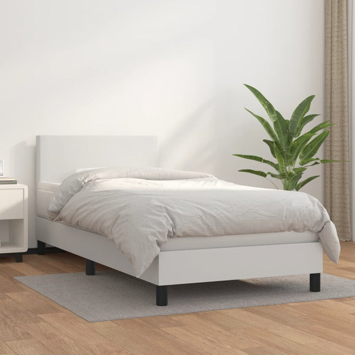 Pat box spring cu saltea, alb, 90x200 cm, piele ecologică WALTI