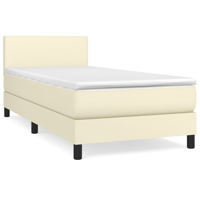 Pat box spring cu saltea, crem, 100x200 cm, piele ecologică - WALTI WALTI