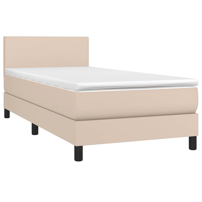 Pat box spring cu saltea, cappuccino, 100x200cm piele ecologică - WALTI WALTI
