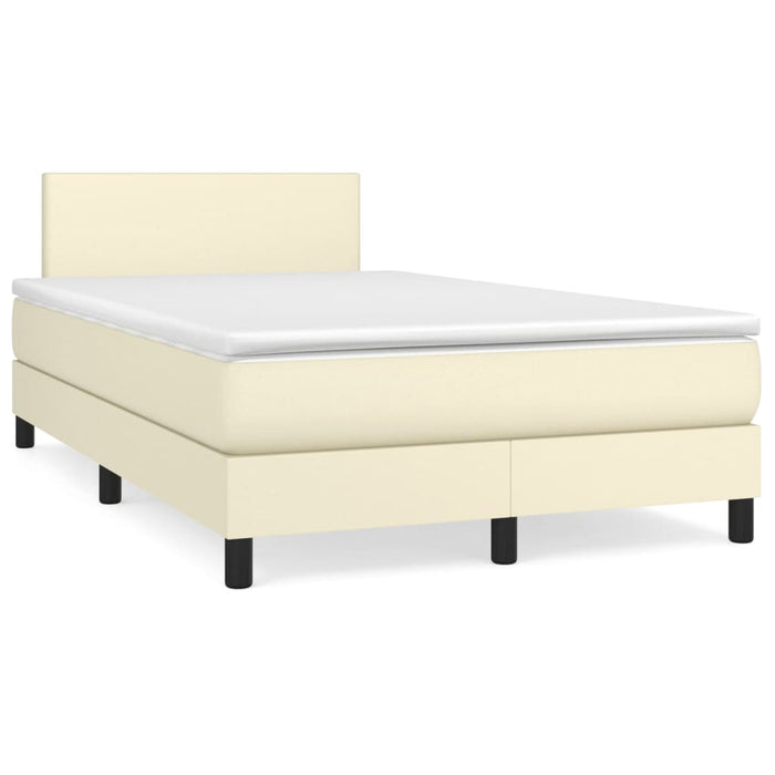 Pat box spring cu saltea, crem, 120x200 cm, piele ecologică WALTI