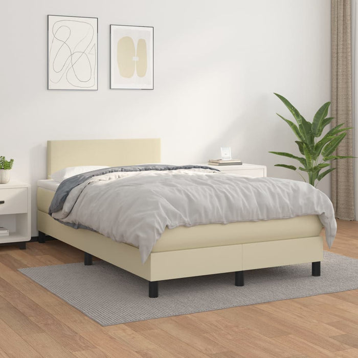 Pat box spring cu saltea, crem, 120x200 cm, piele ecologică WALTI