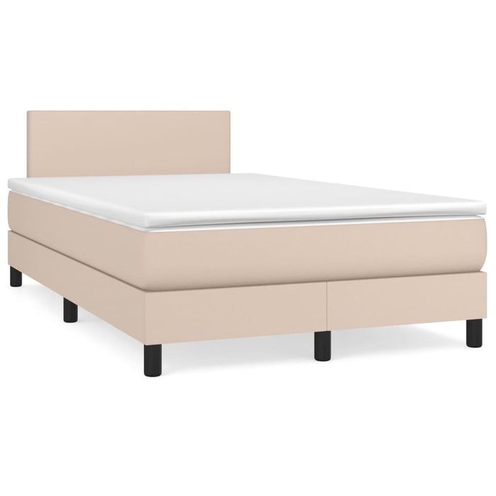 Pat box spring cu saltea, cappuccino, 120x200cm piele ecologică WALTI
