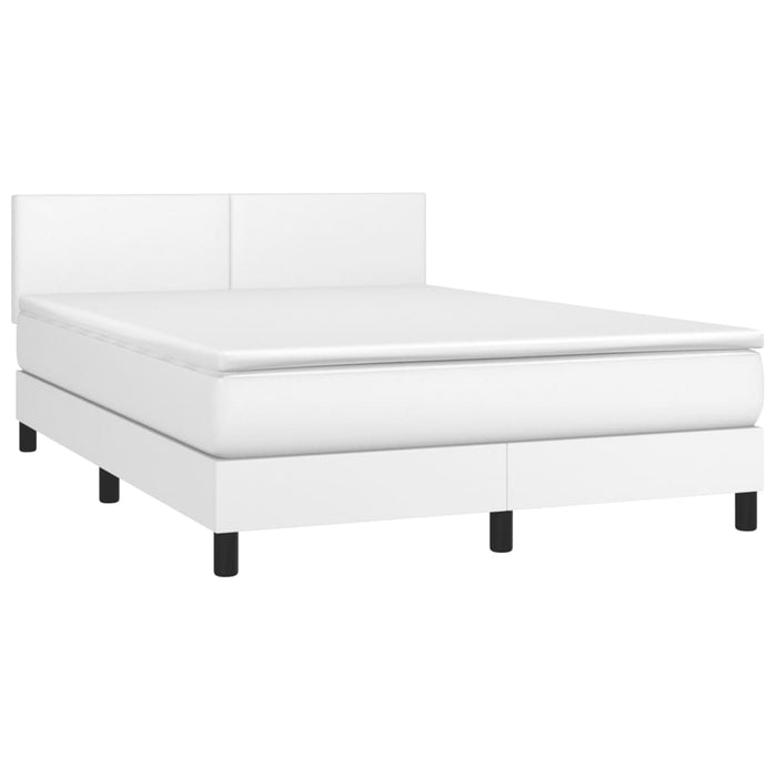 Pat box spring cu saltea, alb, 140x190 cm, piele ecologică WALTI