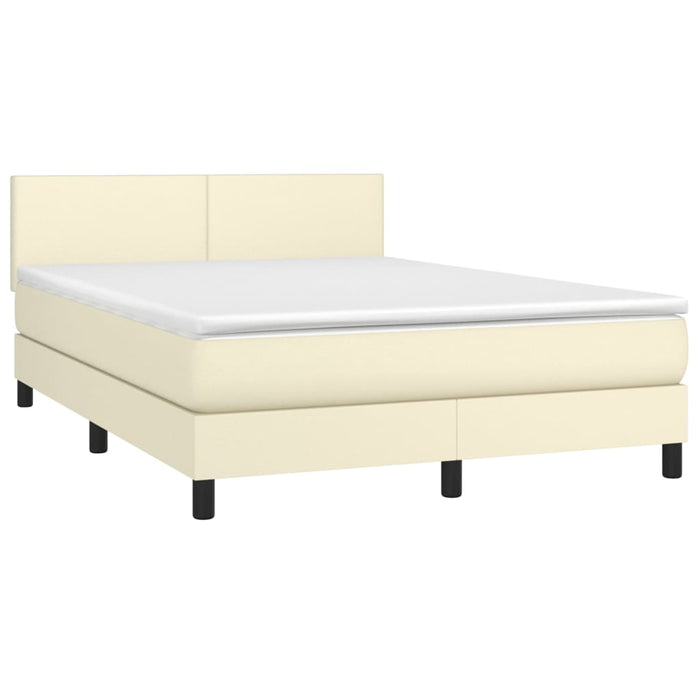 Pat box spring cu saltea, crem, 140x190 cm, piele ecologică WALTI