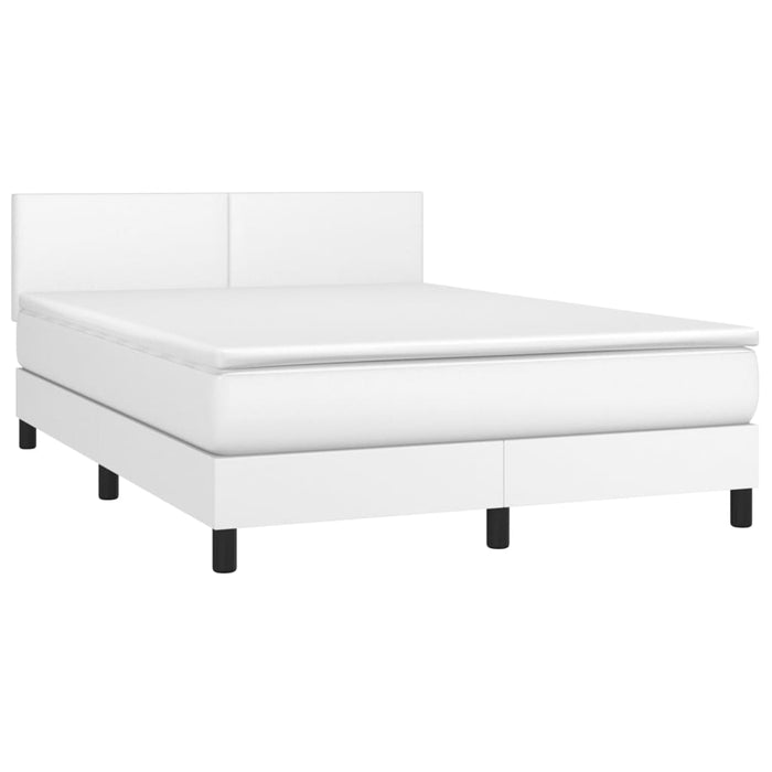 Pat box spring cu saltea, alb, 140x200 cm, piele ecologică WALTI